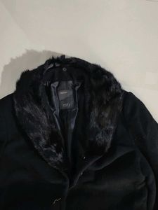 Elegant Black Faux Fur Collar Coat
