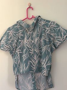crop Short Sleeve Leaf Print Button-Up Shirt