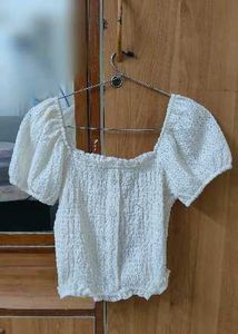 Chic White Smocked Puff Sleeve Top