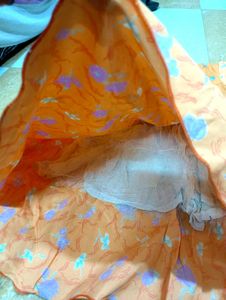 Orange Floral Print Dress for Girls