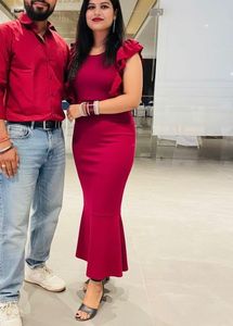 Elegant Red Ruffle Sleeve Maxi Dress