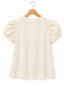 Chic Bow Detail Cream Puff Sleeve Top