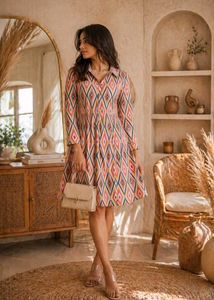 OFF - Boho Diamond Print Shirt Dress