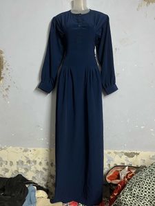 korean Elegant Navy Blue Long Sleeve Dress