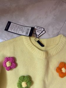 Cute Yellow Floral Knit Sweater