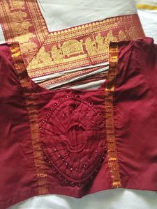 grey  saree with maroon blouse