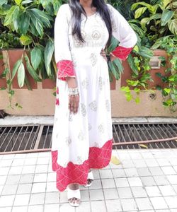 White & Red Printed Anarkali Kurta