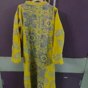 Stylish Yellow Kurta with Blue Print