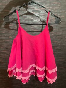 Vibrant Pink Lace Trim Cami Top