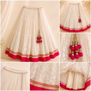 Premium Off White Net Floral Embroidered Lehenga