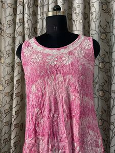 Pink Embroidered Sleeveless Tunic