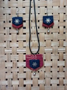 Boho Fabric Pendant Necklace & Earrings Set