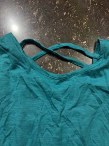 Roadster Teal Long Sleeve Lattice Back Top