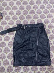 Black Faux Leather Mini Skirt with Belt
