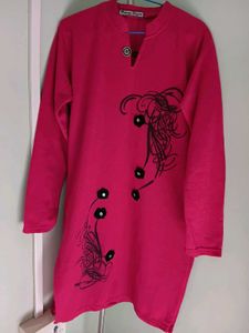 Brand New Pink Woolen Kurti With Floral Details