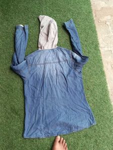 Denim Hooded Shirt for Women