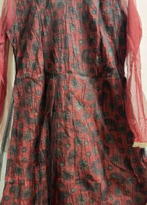 Elegant Red &amp; Black Ethnic Kurta Set with dupatta