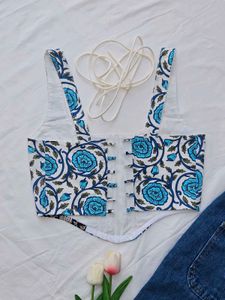 Blue floral print corset Top