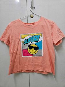 Smiley Pink Crop Top - Size Extra Small