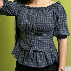 Midnight plaid corset crop top