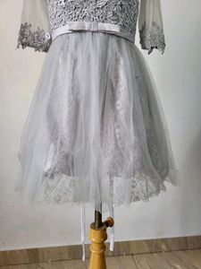 Elegant Grey Lace &amp; Tulle Dress. length 32