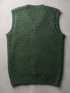Men's Green Textured V-Neck Sweater Vest