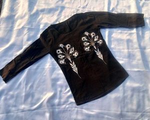 Floral Print Black Long Sleeve Top