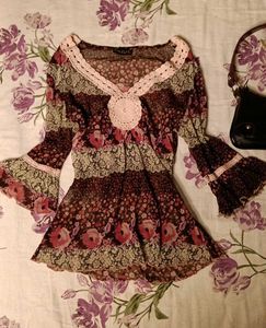Boho Floral Bell Sleeve Blouse