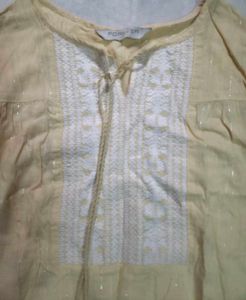 Yellow short Kurta with front dori