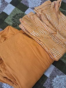 Elegant Mustard Kurta Set hand  stitched with  shi