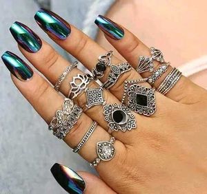 15 Boho Silver Ring Set