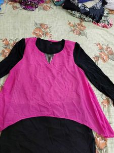Chic Pink & Black Kurta Set