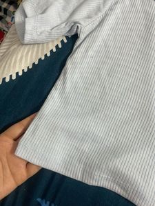 Light Blue Ribbed Collared Top