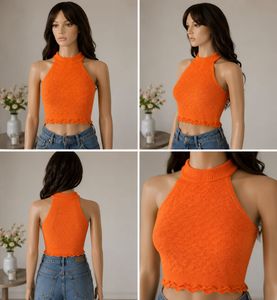 Vibrant Orange Knit Sleeveless Top