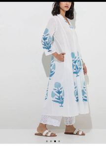 Utsa Blue Floral Butta Design Cotton A-Line Kurta