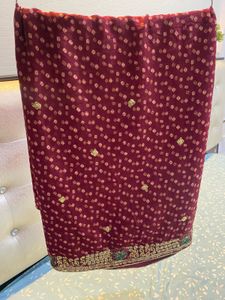 Maroon Bandhani Saree with Gold Border