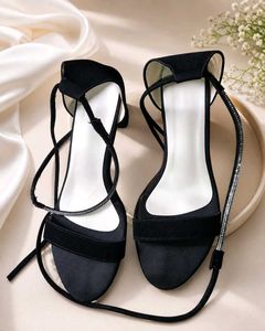 Black Strappy Embellished Heels