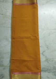 Mustard Color Saree With Gold Zari Border