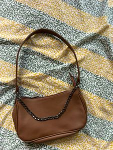 Brown Shoulder Bag with Chain Detail