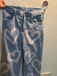 Light Wash Heart Print Jeans