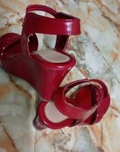 Red Woven Strap Platform Heels