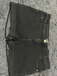 Black Denim Roll-Up Shorts