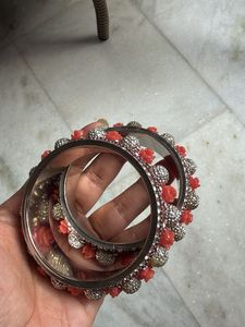 Exquisite Coral &amp; Crystal Bangles