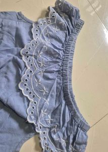 Blue Off-Shoulder Embroidered Dress