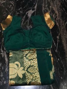 Bottle Green Cotton Silk Saree with blouse