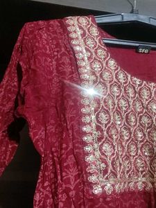 Maroon Embroidered Kurta Set with Dupatta