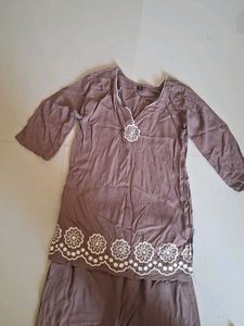 Brown Embroidered Kurta &amp; Pants Set