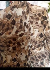 Brown Animal Print Button-Up Shirt
