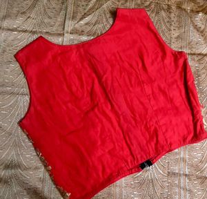 Red Embroidered Zipper Crop Top