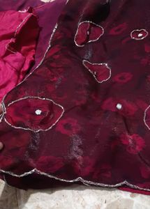 Designer Maroon Floral Saree